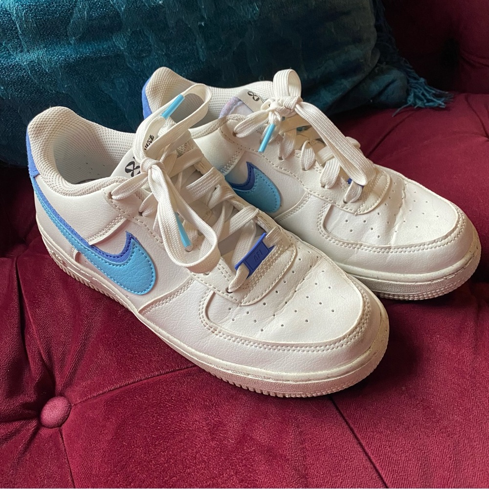 Nike Air Force 1 Low 82 Double Swoosh White Medium Blue size youth 5